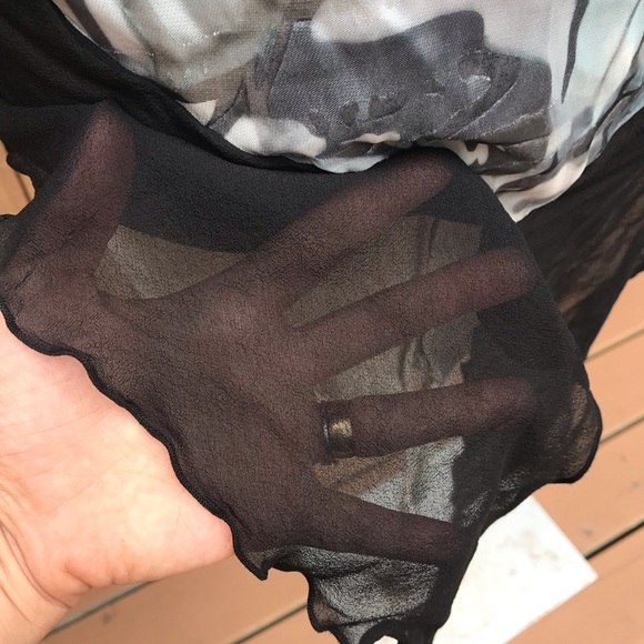 Vintage 80s Sheer Open Blouse Top Abstract Print L - Picture 9 of 11